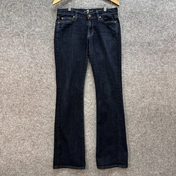 7 For All Mankind Jeans Womens 28 Blue Denim Low Rise Embroidered Pockets Logo - Picture 1 of 11